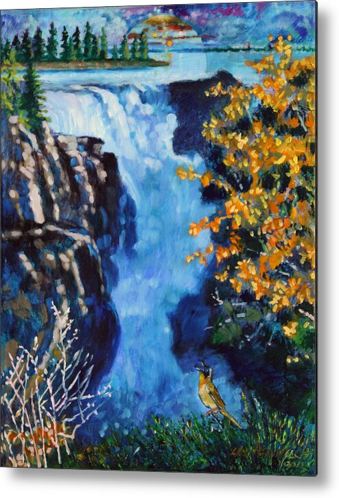 Mountain Waterfall Metal Print featuring the painting Can You Hear Me by John Lautermilch