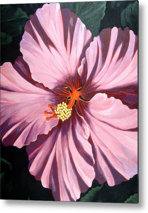 Pink Hibiscus Flower Metal Print featuring the painting Carmen by Kyra Belan