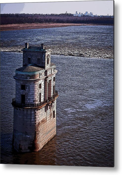 Chain Of Rocks Water Tower Bridge Missouri Mississippi River Metal Print featuring the photograph Chain of Rocks East Water Tower by David Coblitz