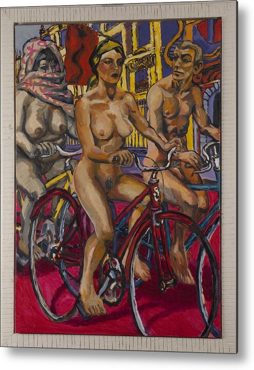 Nude Metal Print featuring the painting Cycling passed the Royal Academy by Peregrine Roskilly