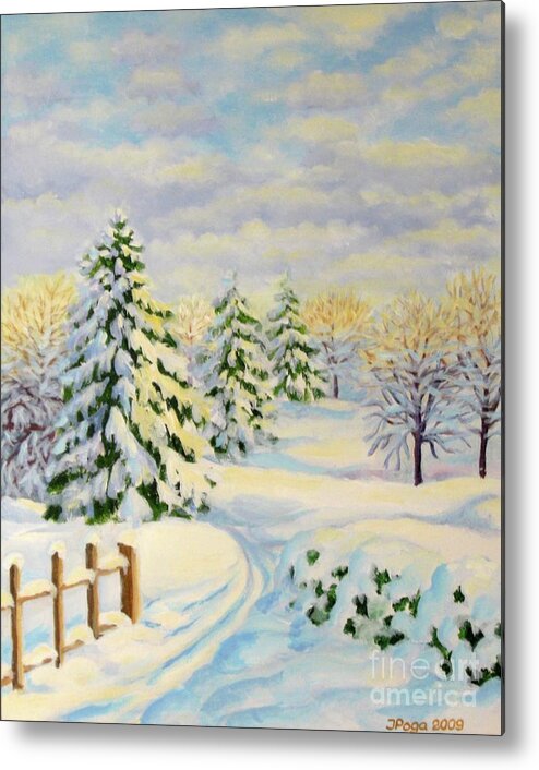 Winter Painting Metal Print featuring the painting December Morning by Inese Poga