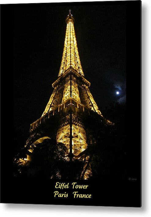 Eiffel Tower Metal Print featuring the photograph Eiffel Tower Moon Light Paris France by John Shiron