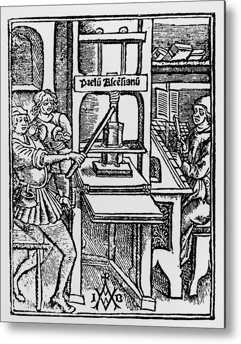 Indirekte Preference Interconnect Engraving Of Early German Printing Press Of 1522 Metal Print by - Fine Art  America