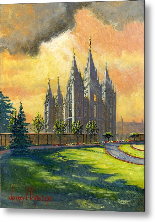 Salt Lake Temple Metal Print featuring the painting Evening Splendor by Jeff Brimley