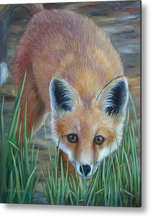 Red Metal Print featuring the painting Eye Contact by Dee Carpenter