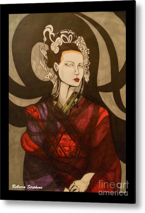 Geisha Metal Print featuring the drawing Geisha by Rebecca Stephens