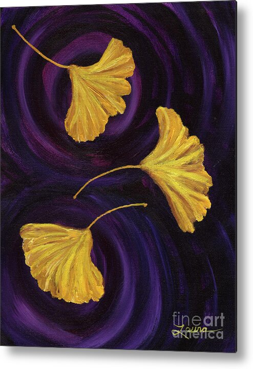 Japanese Metal Print featuring the painting Ginkgo Leaves in Swirling Water by Laura Iverson