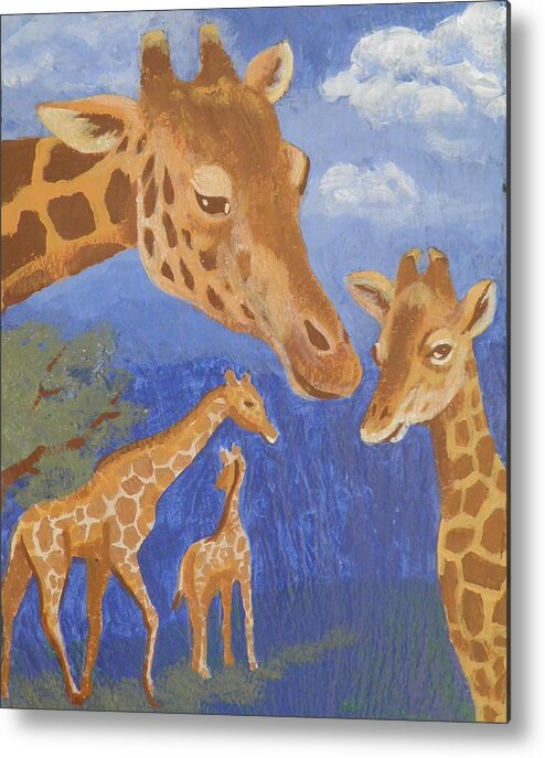Giraffe Metal Print featuring the painting Giraffes by Sharon Casavant