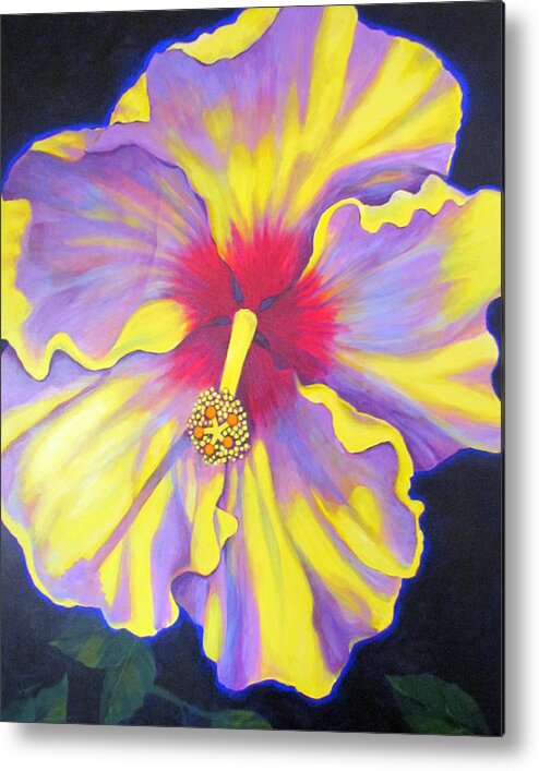 Yellow And Purple Hibiscus Flower Metal Print featuring the painting Guan Yin by Kyra Belan