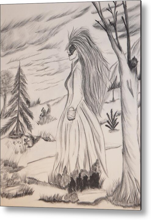 Halloween Metal Print featuring the drawing Halloween Witch Walk by Maria Urso