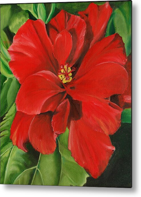 Red Metal Print featuring the painting Hibiscus by Teresa Smith