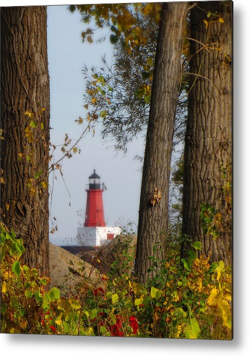 Landscapes Photograph Metal Print featuring the photograph Lighthouse Mist by Ms Judi