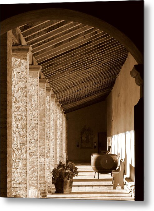 Thick Columns Metal Print featuring the photograph Mission San Antonio Outdoor Hallway by Jeff Lowe