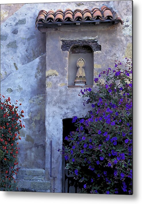California Mission Sculpture Textures Metal Print featuring the photograph Monk's Corner by John Farley