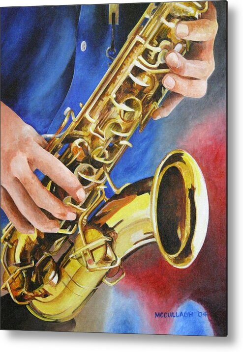 Music Saxophone Hobby Career Fun Metal Print featuring the painting Nicks Gift by William McCullagh