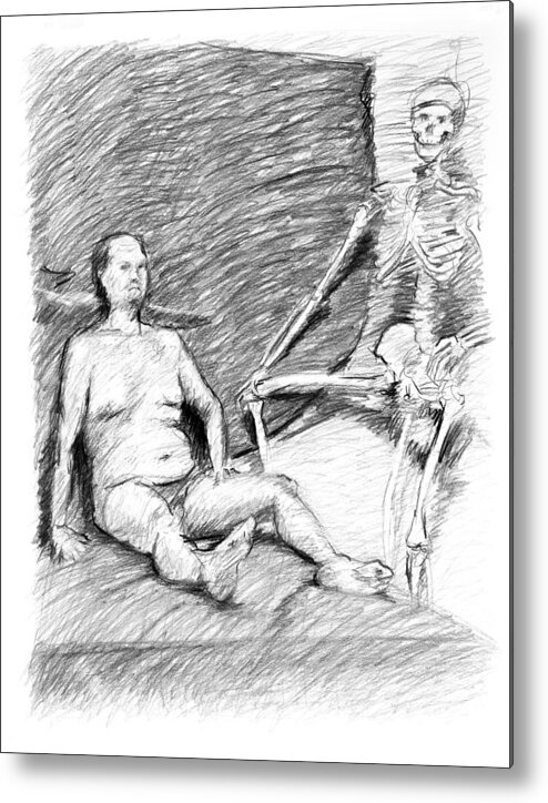 Adam Long Metal Print featuring the photograph Nude Man with Skeleton by Adam Long
