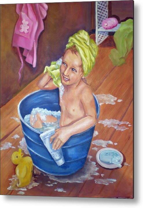 Portrait Metal Print featuring the painting Old Timey Bath by Carole Powell