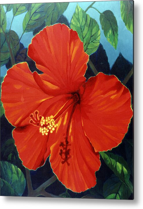 Red Hibiscus Flower. Metal Print featuring the painting Our Lady of Florida by Kyra Belan