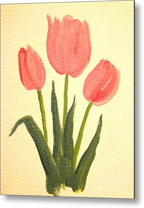Tulips Metal Print featuring the painting Pink Tulips by Leea Baltes