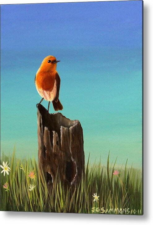 Birds Metal Print featuring the painting Randy the Robin by Janet Greer Sammons