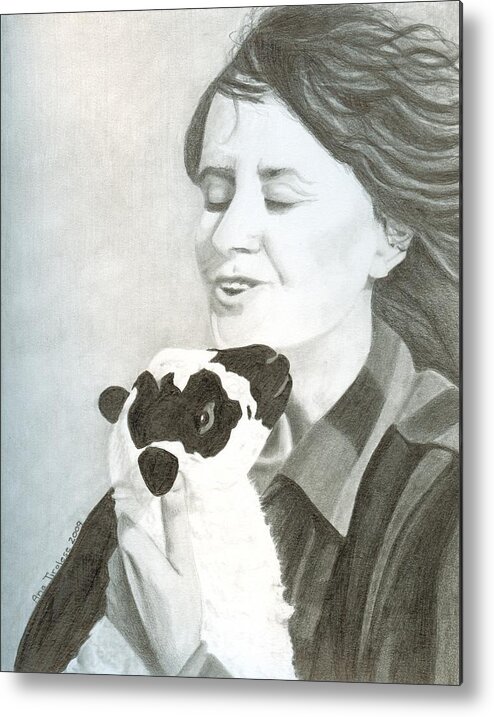 Portrait Metal Print featuring the drawing Raven O'Keefe and Minnie by Ana Tirolese