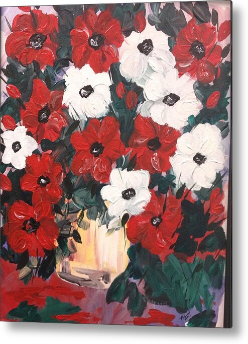 Original Metal Print featuring the painting Red and White by Kelli Perk