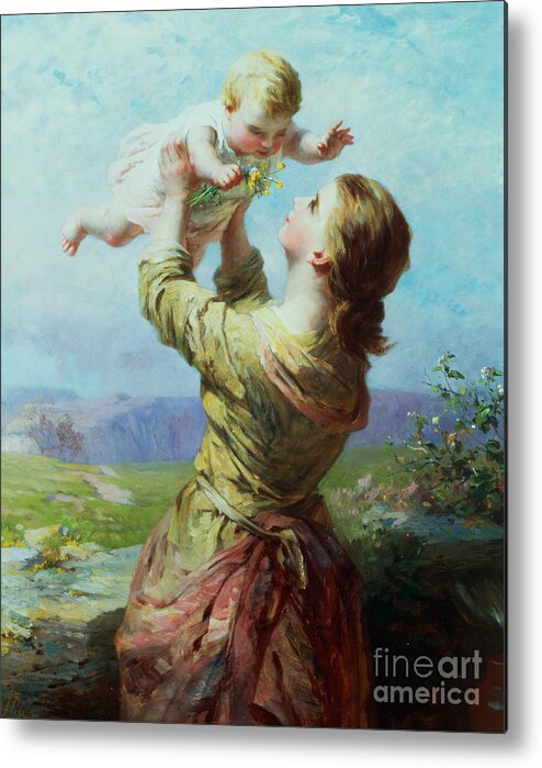 Mothers Day Card Metal Print featuring the painting She Looks and Looks and Still with New Delight by James John Hill