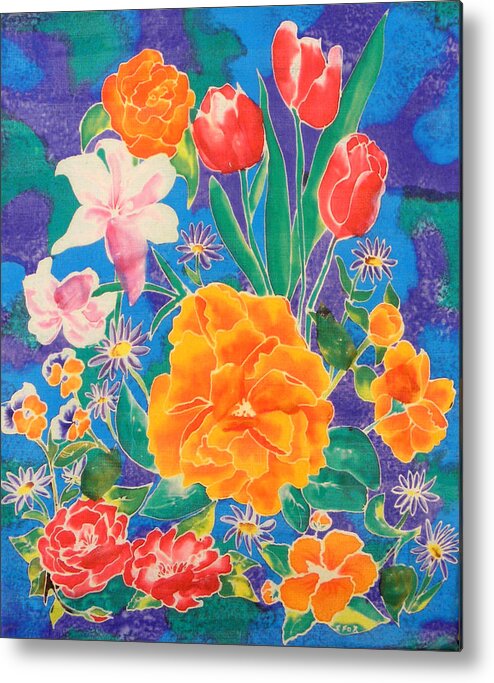 Silk Painting Metal Print featuring the painting Silk Blooming Flowers by Sandra Fox