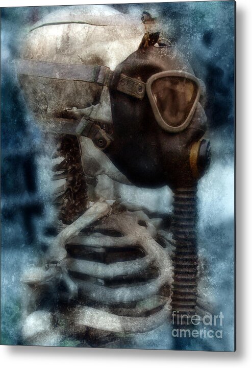 Gas Mask Metal Print featuring the photograph Skeleton in Gas Mask by Jill Battaglia