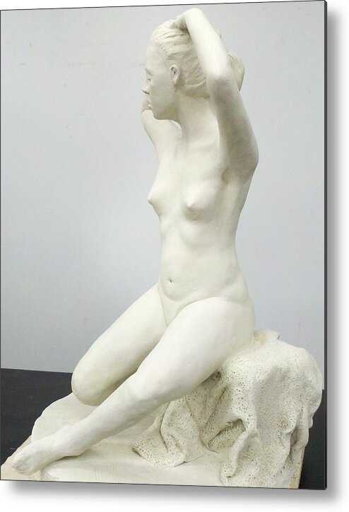 Sitting Nude Metal Print featuring the sculpture Spring by Eduardo Gomez