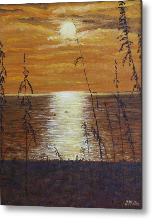 Sun Set Metal Print featuring the painting Sun Setting by Donna Muller