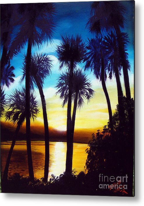 Blue Metal Print featuring the painting Sunset on the Banana River by Darlene Green