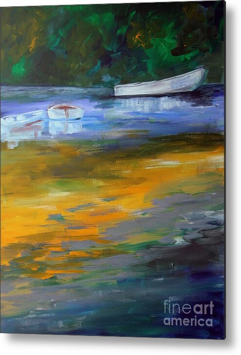 Boats Metal Print featuring the painting Three in a row by Julie Lueders 