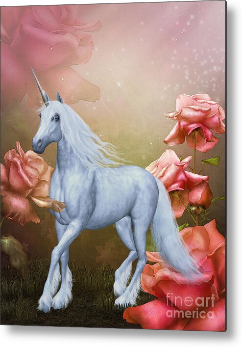 Unicorn Metal Print featuring the digital art Unicorn And Roses by Smilin Eyes Treasures