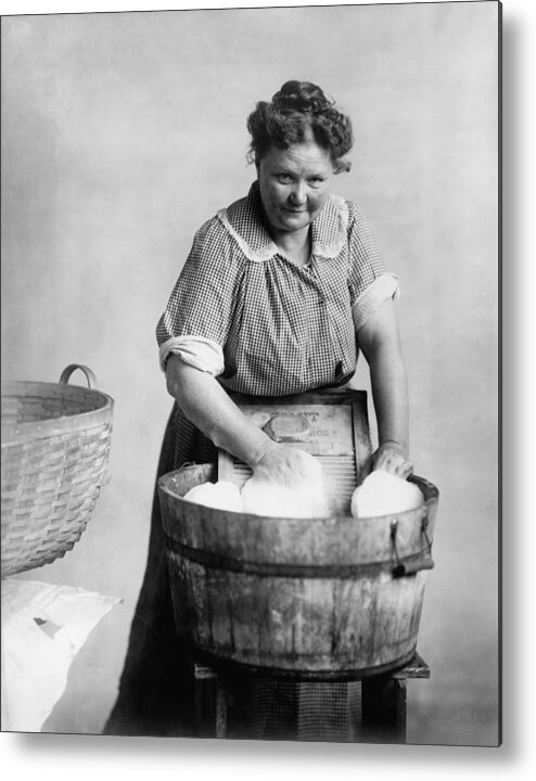 History Metal Print featuring the photograph Woman Doing Laundry In Wooden Tub by Everett