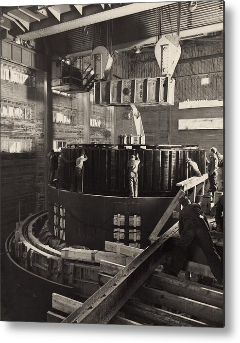 History Metal Print featuring the photograph Workmen Installing A Generator by Everett