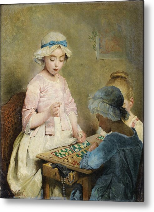 Charles Chaplin 1825 - 1891 Girls Playing Loto Metal Print featuring the painting Girls Playing Loto by MotionAge Designs