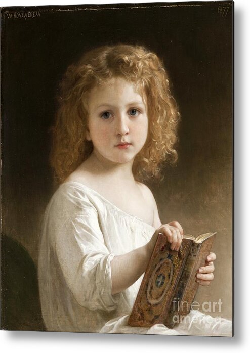 William-adolphe Bouguereau Metal Print featuring the painting The Story Book by Celestial Images