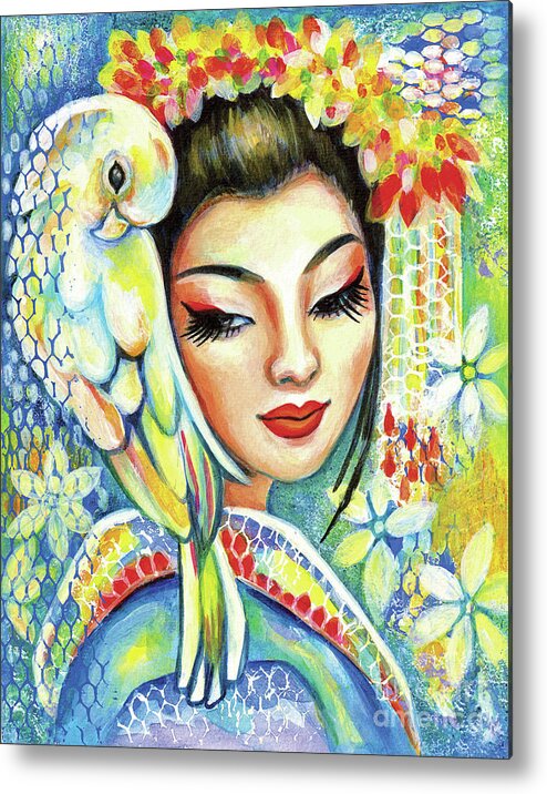 Woman And Parrot Metal Print featuring the painting Harmony by Eva Campbell