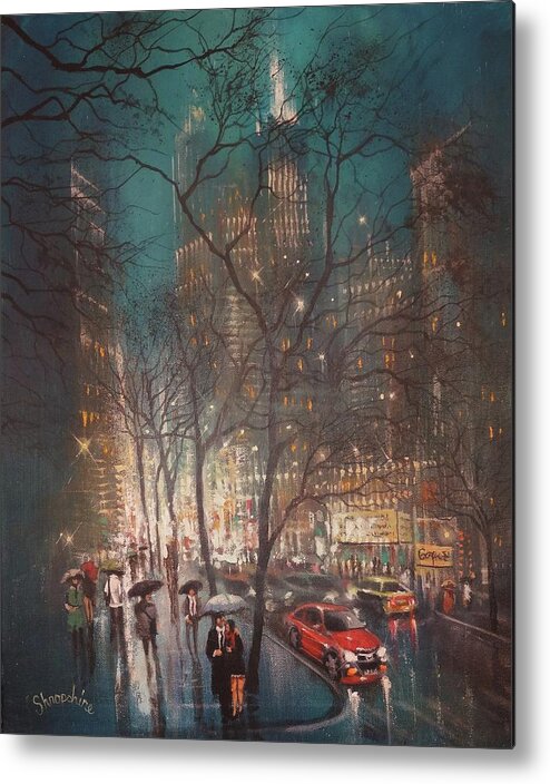 Night In The City Metal Print featuring the painting Just the two of us by Tom Shropshire