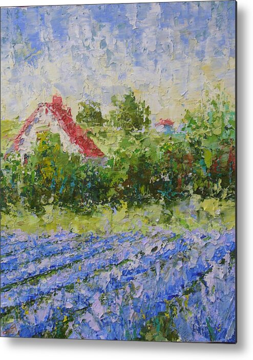 Seascape Metal Print featuring the painting Lavender field Provence #1 by Frederic Payet