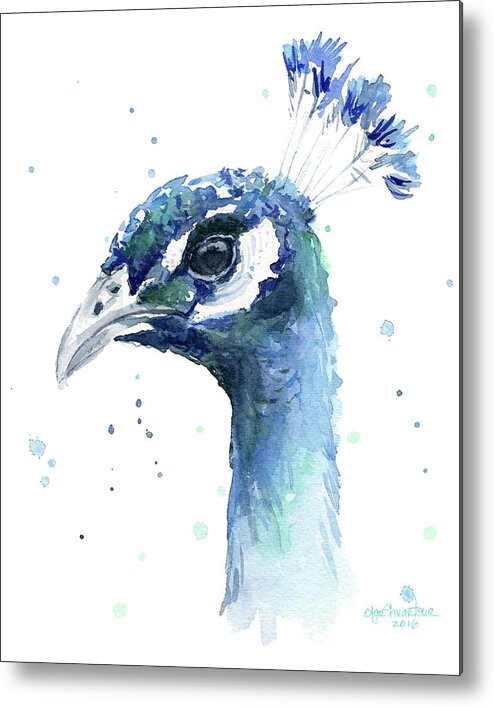 Peacock Metal Print featuring the painting Peacock Watercolor #1 by Olga Shvartsur