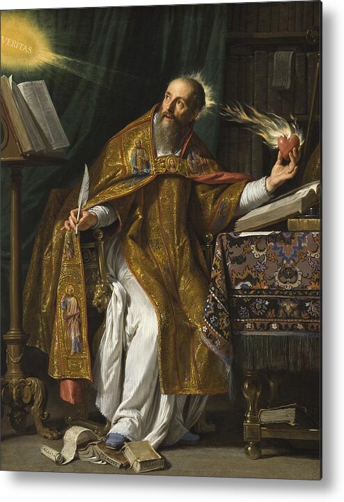 Philippe De Champaigne Metal Print featuring the painting Saint Augustine #1 by Celestial Images