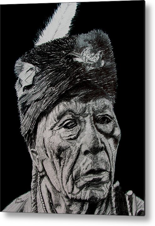 Indian Portrait Metal Print featuring the drawing Unknown Indian III #1 by Stan Hamilton