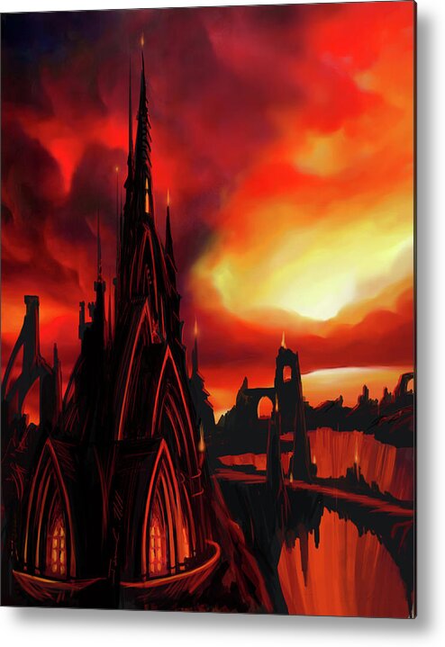 Castle Metal Print featuring the painting Volcano Castle #1 by James Hill