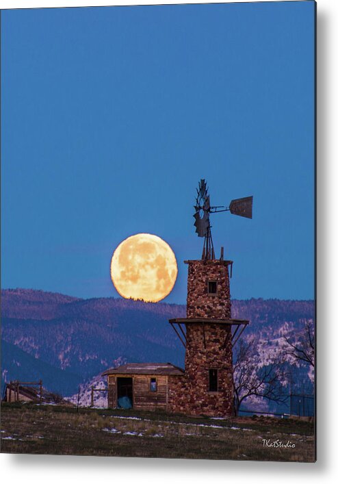 Windmill Metal Print featuring the photograph Windmill at Moonset #1 by Tim Kathka