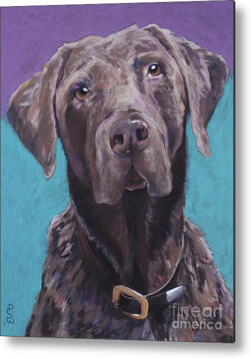 Pet Portrait Commissions Metal Print featuring the pastel Max by Pat Saunders-White