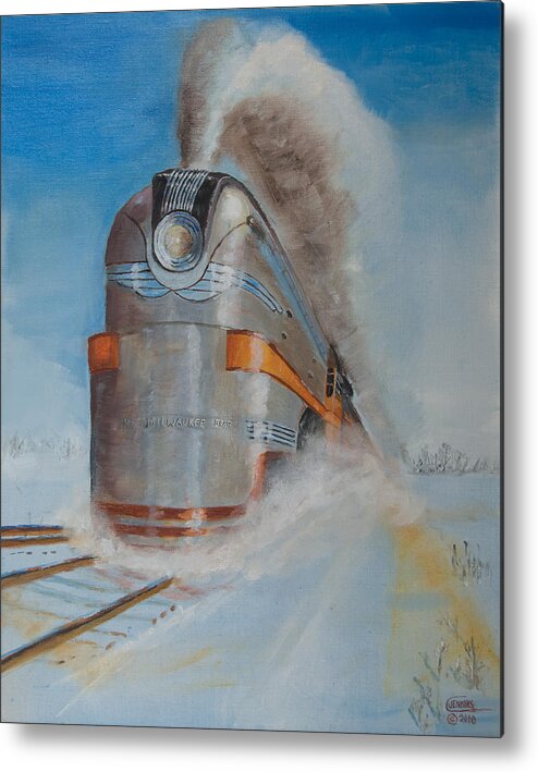 Locomotive Metal Print featuring the painting 104 MPH in the Snow by Christopher Jenkins