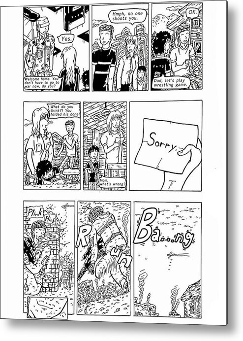 Bilingual Metal Print featuring the drawing War addiction by Hisashi Saruta