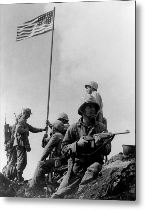 Iwo Jima Metal Print featuring the photograph 1st Flag Raising On Iwo Jima by War Is Hell Store